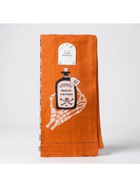 Magic Potion Halloween Dish Towels 2 Pack 25x15 Orange Plaid Cotton Skeleton Dec